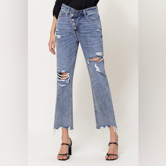 Vervet Denim - Criss Cross Boyfriend Blue Straight Leg Women's Jeans